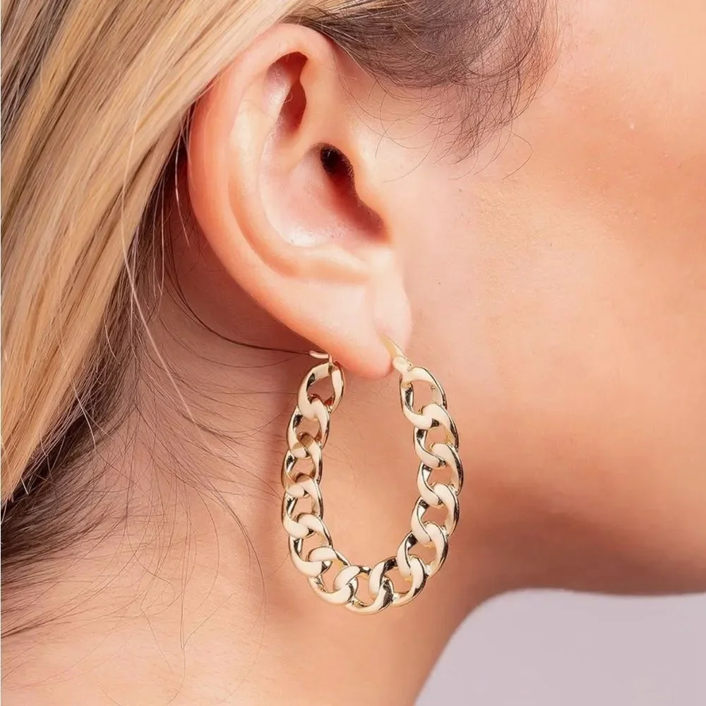 NEW 18K Gold Plated Link Chain Hoop Earrings